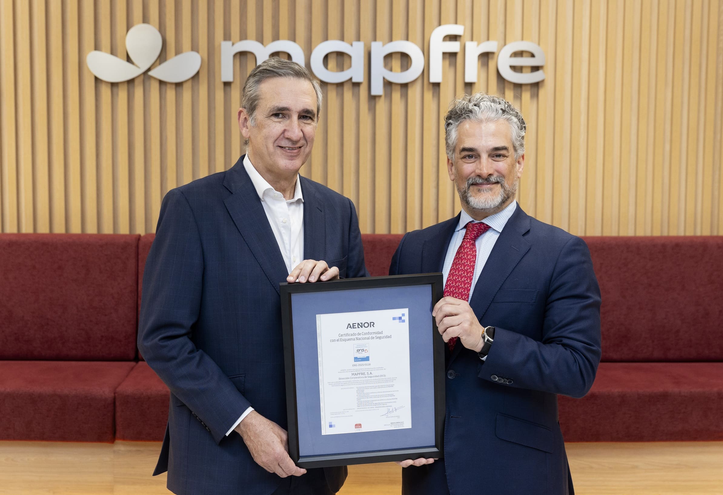 Mapfre ha recibido por parte de AENOR el certificado del Esquema Nacional de Seguridad (ENS)